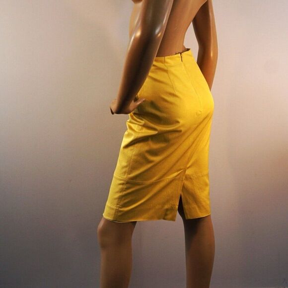 Classiques Entier Yellow Skirt Women Sz 2 Cotton Linen Blend Lined Back Slit - Picture 3 of 9